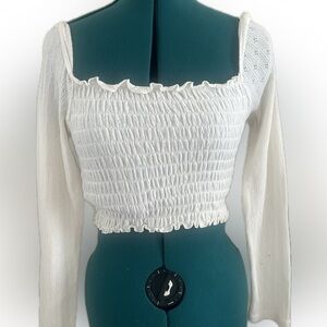 Forever 21 Cream Smocked Crop Top